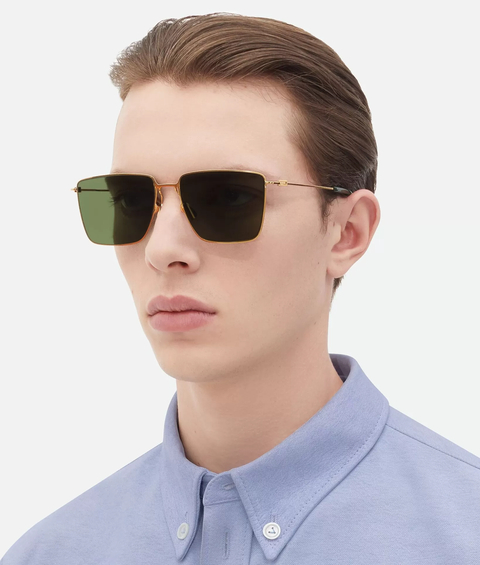 Sunglasses | Sunglasses>Bottega Veneta Ultrathin Metal Rectangular Sunglasses Gold / Green