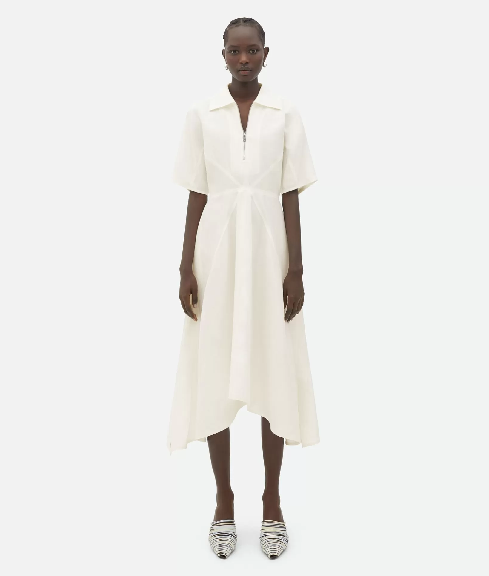 Dresses>Bottega Veneta Viscose And Linen Midi Dress Chalk