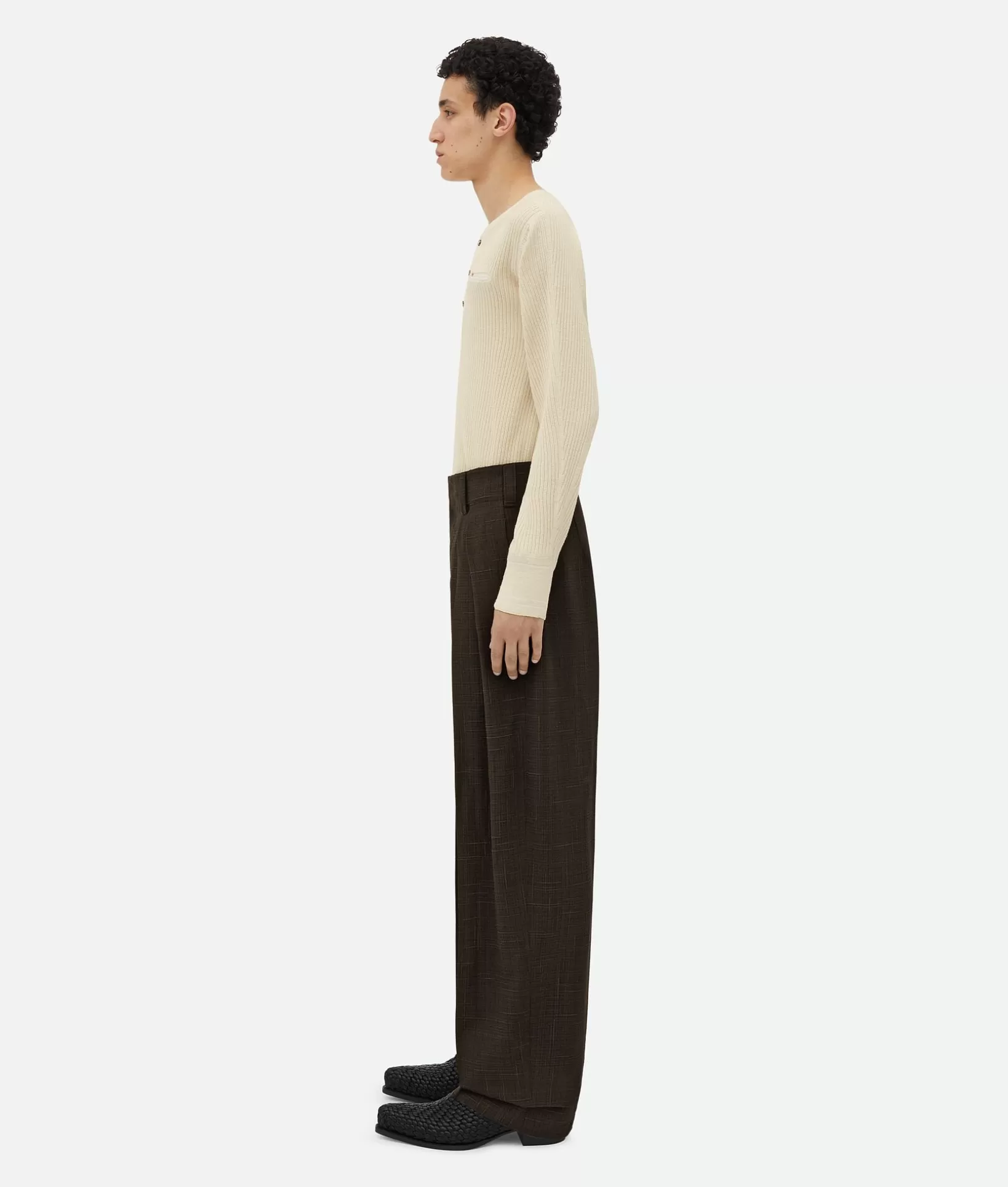 Trousers And Shorts>Bottega Veneta Viscose And Silk Criss-Cross Pleated Pants Fondant / Black melange