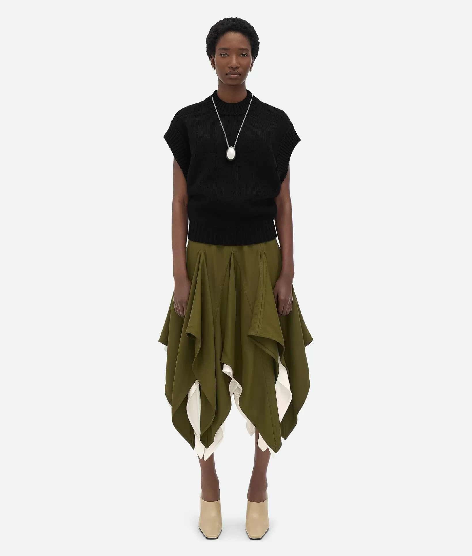 Skirts>Bottega Veneta Viscose Double Layer Skirt Olive oil/ dove