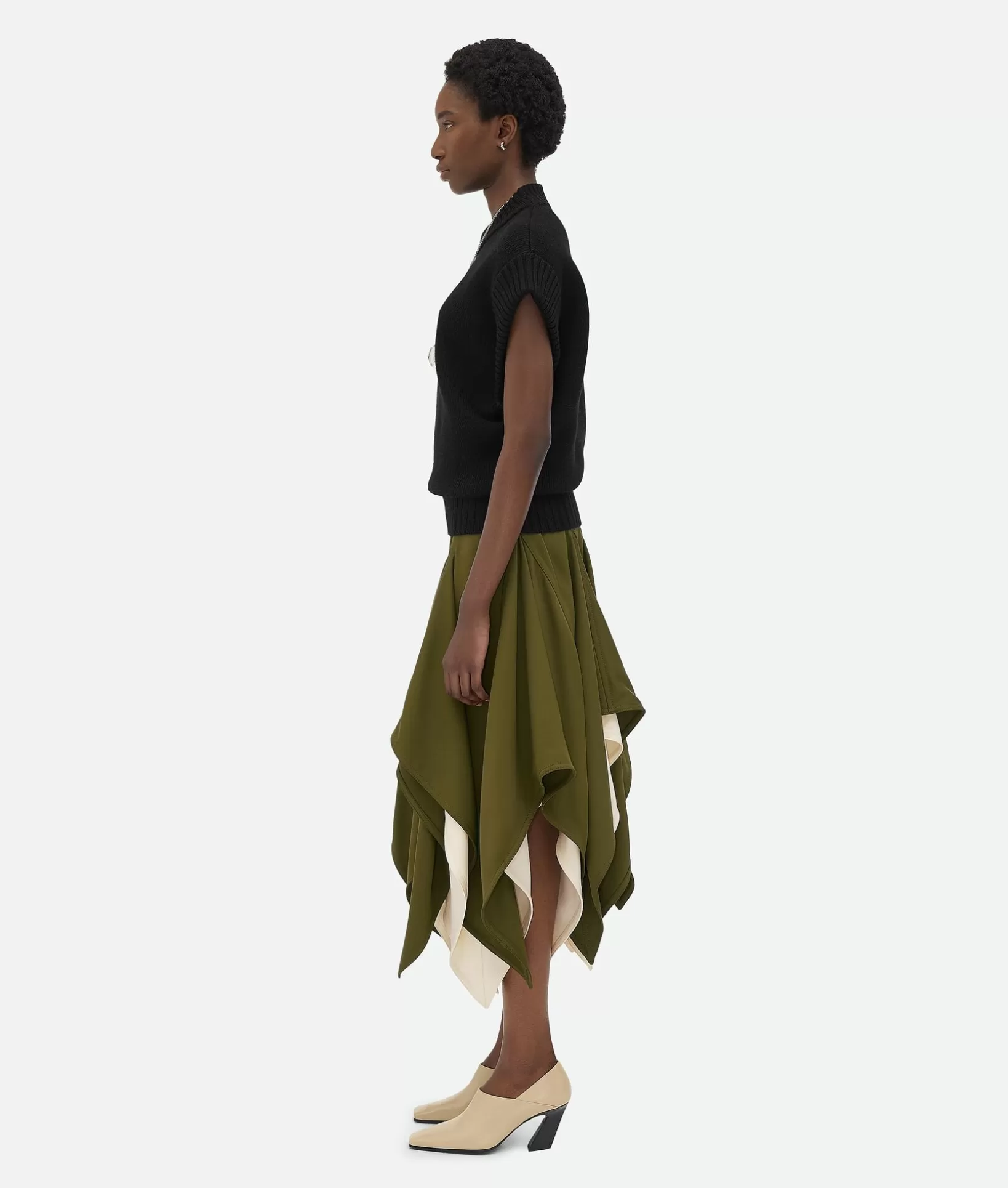 Skirts>Bottega Veneta Viscose Double Layer Skirt Olive oil/ dove