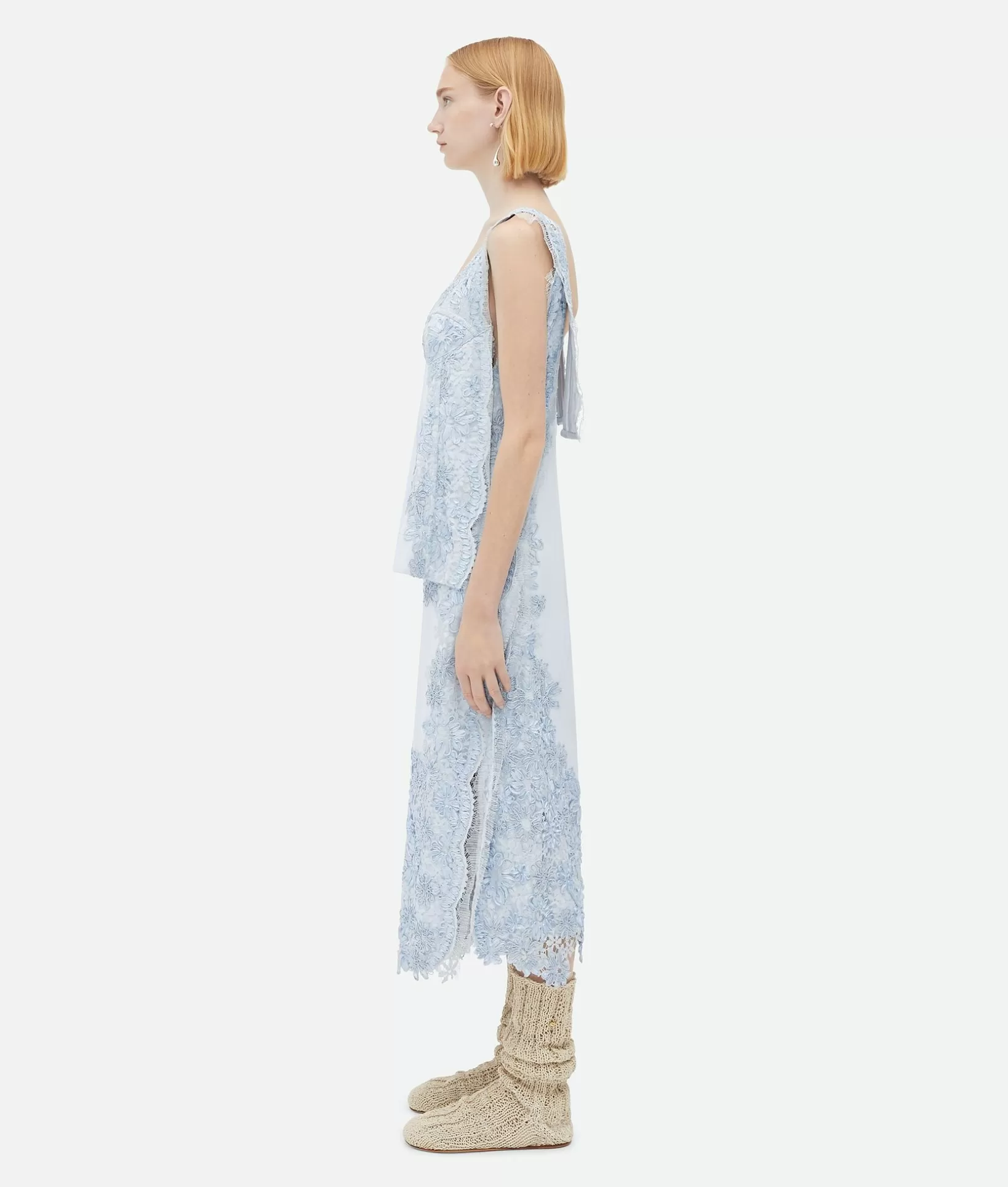 Dresses>Bottega Veneta Viscose Dress With Lace Embroidery Morning mist