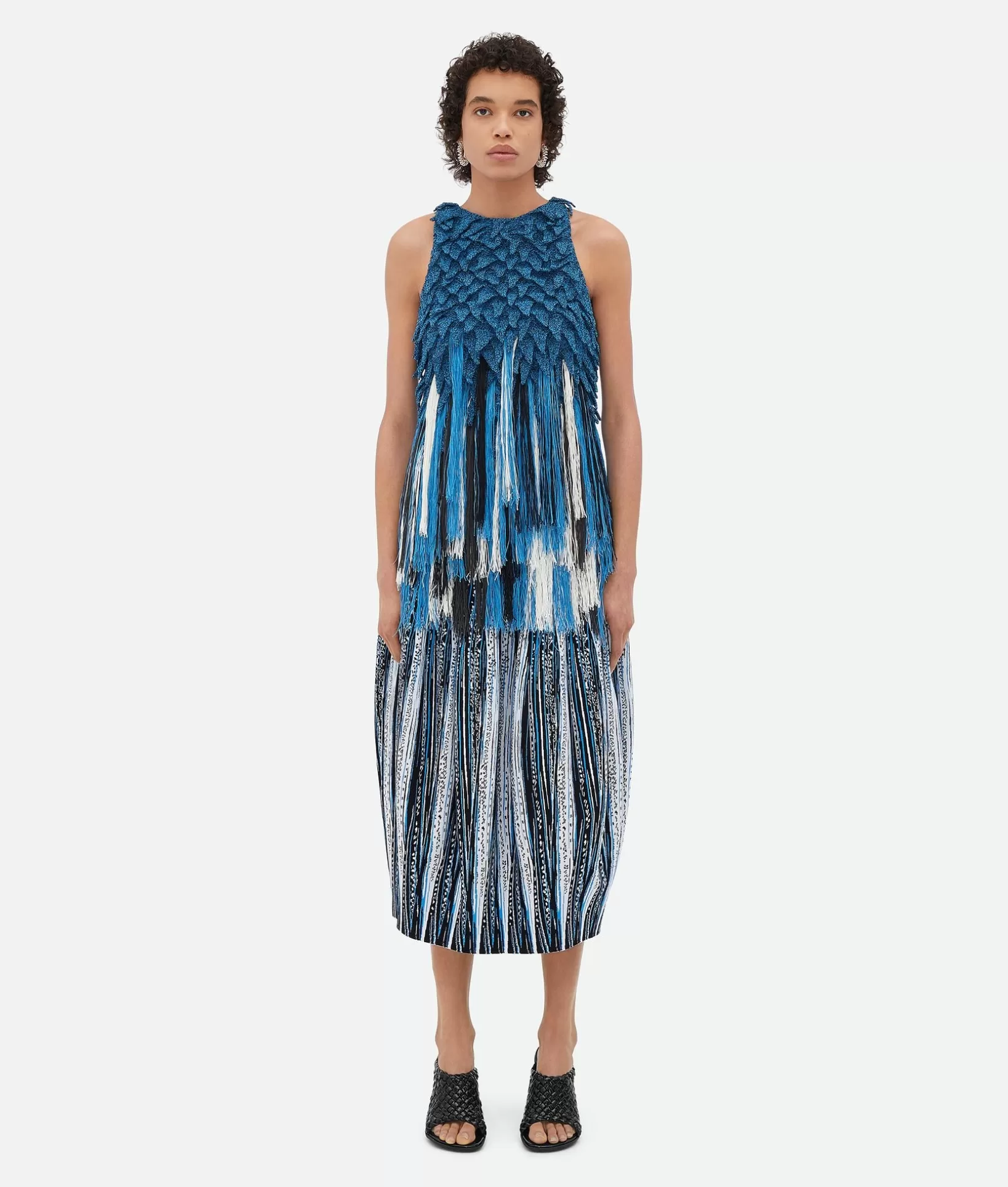 Tops And T-Shirts>Bottega Veneta Viscose Fish Scale Top With Fringes Blue/black