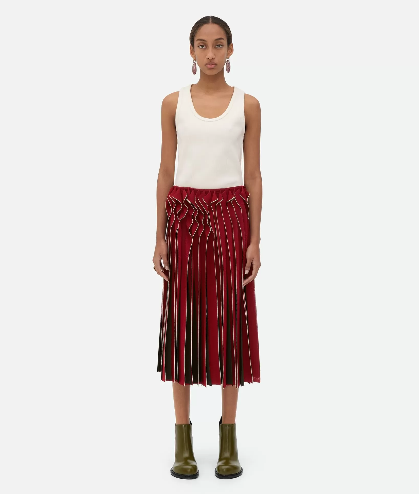 Skirts>Bottega Veneta Viscose Frill Skirt Rosewood/fondant