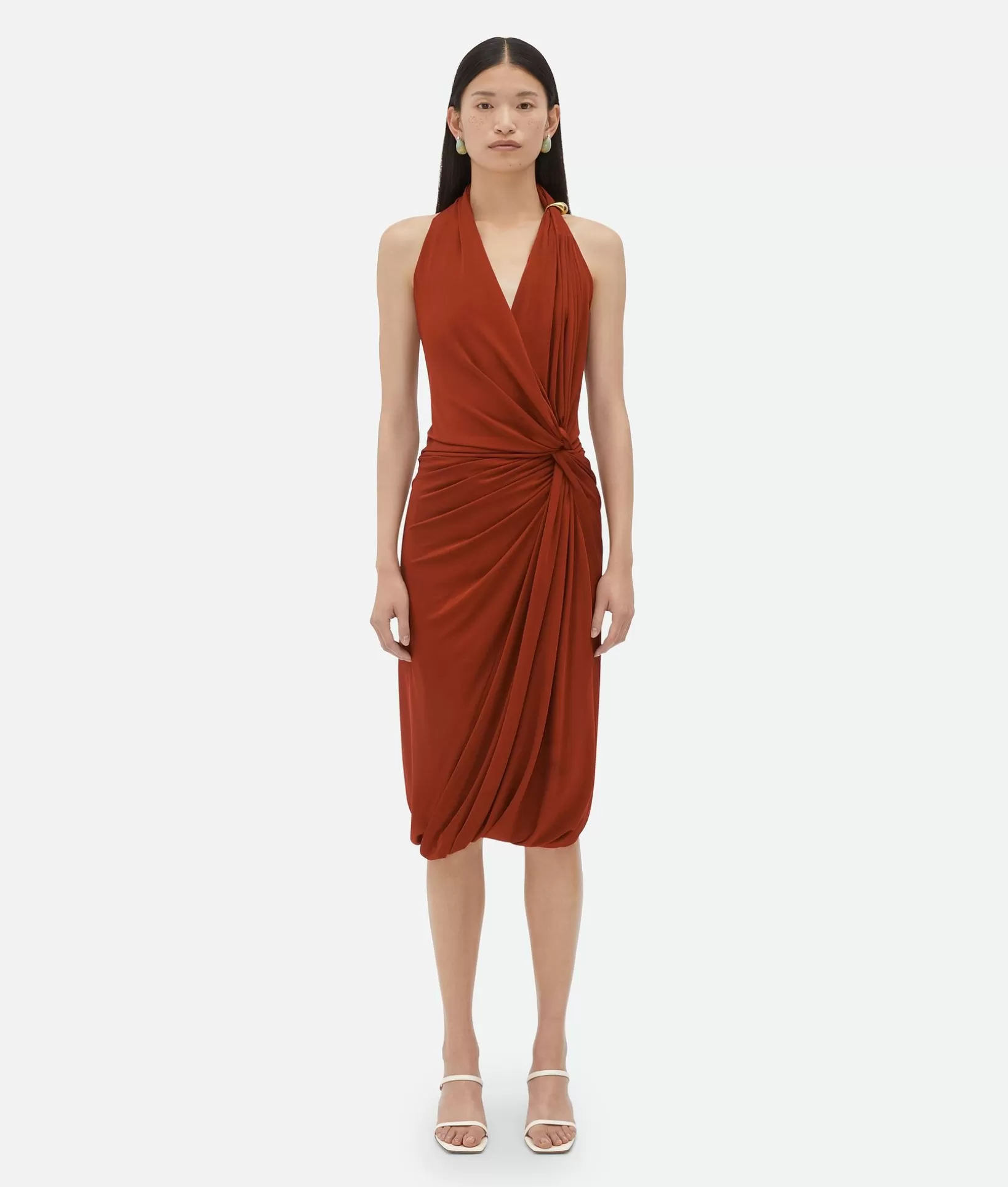 Dresses>Bottega Veneta Viscose Jersey Midi Dress Pudding