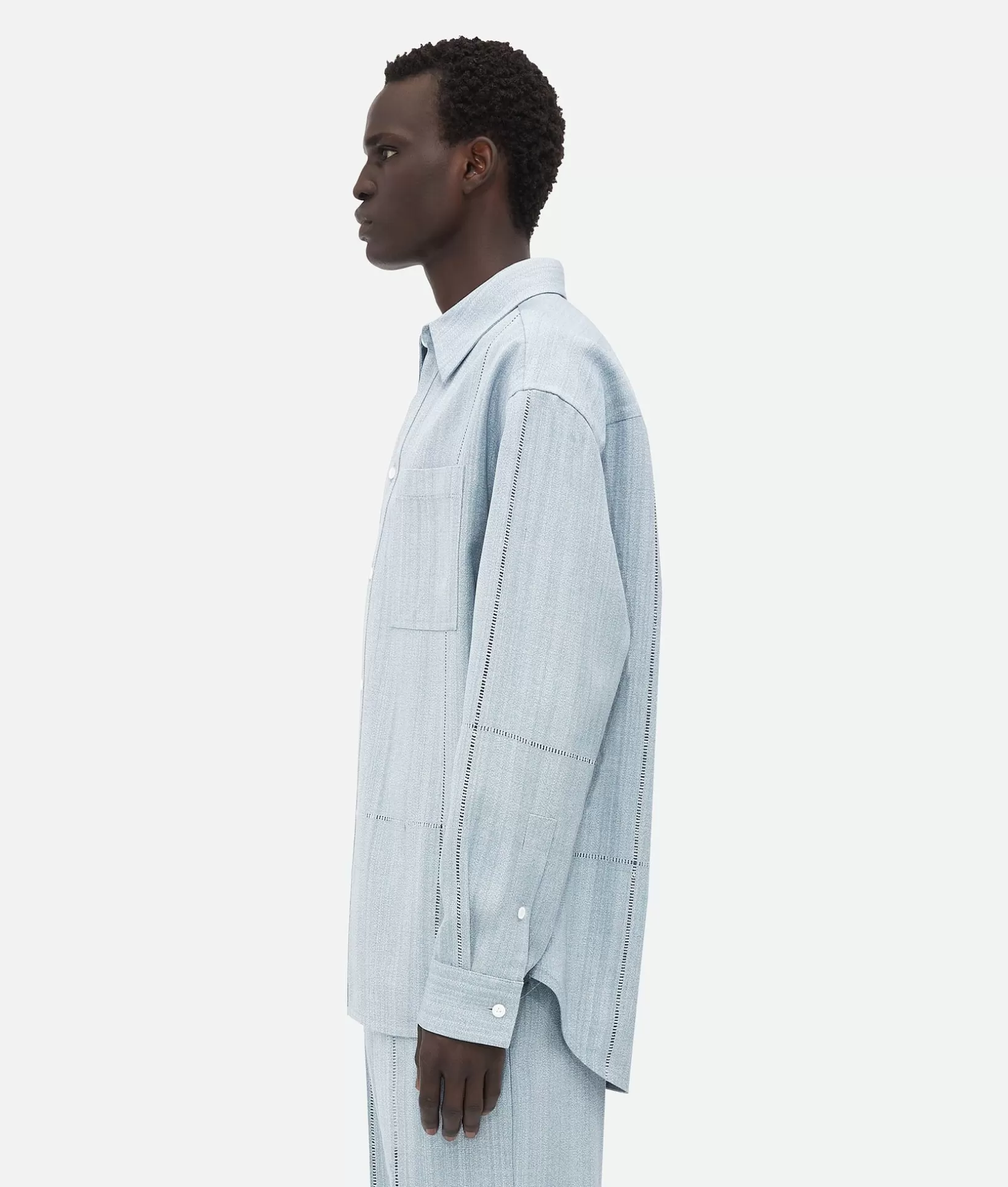 Shirts>Bottega Veneta Viscose Silk Shirt With Embroidered Detail River/cloud