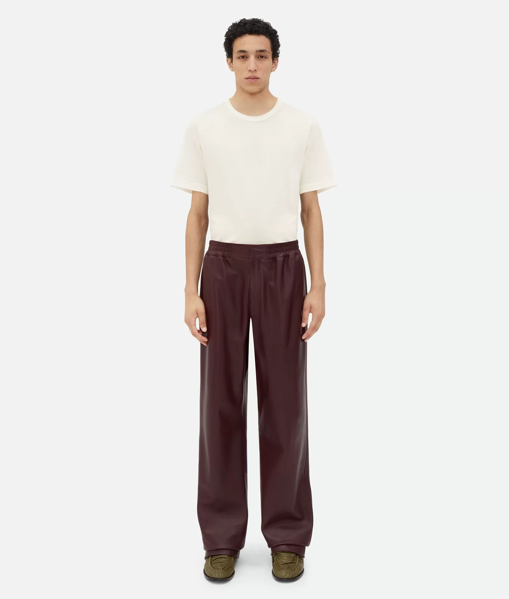 Leather | Trousers And Shorts>Bottega Veneta Wide Leg Leather Trousers Oxblood