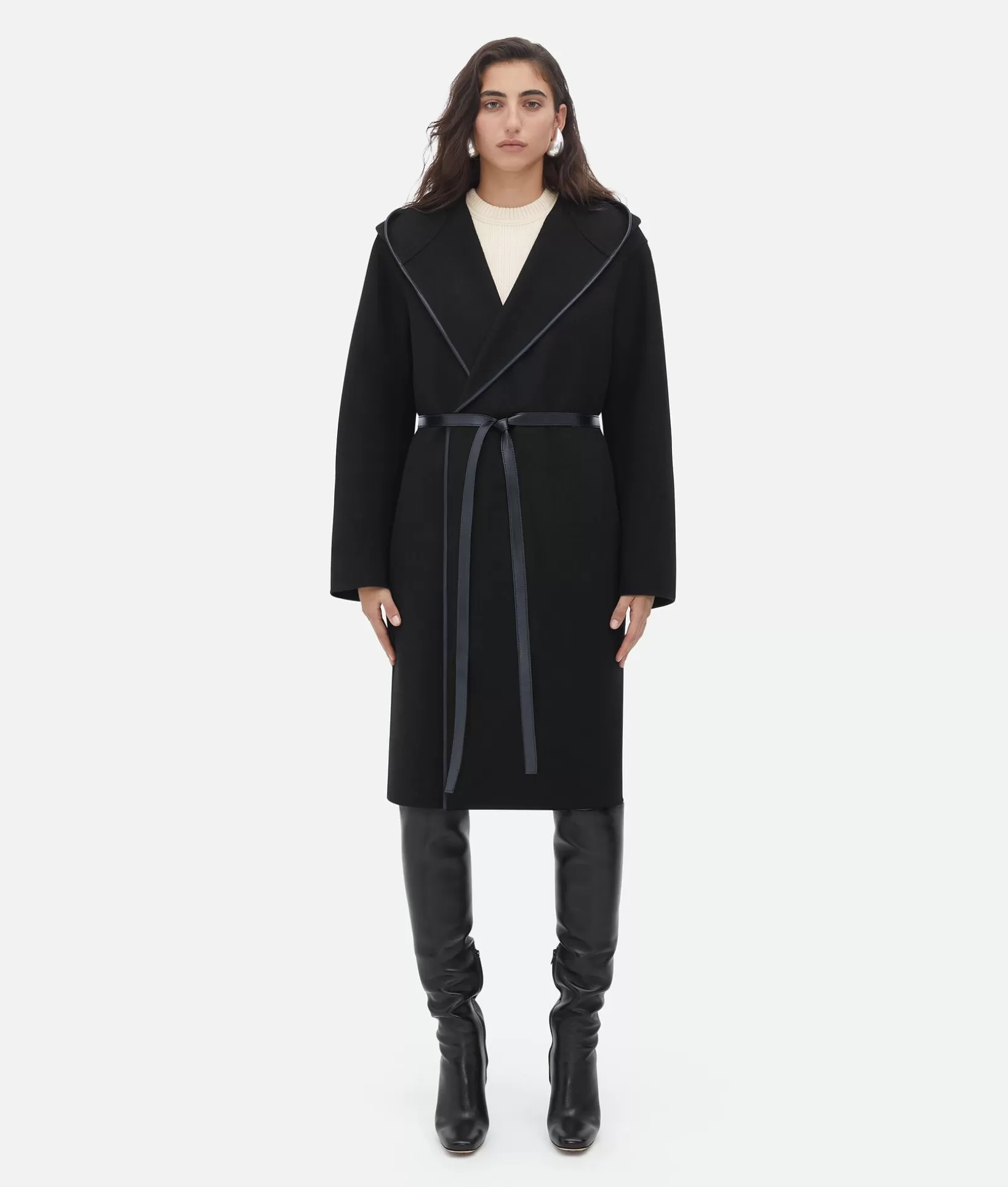 Coats>Bottega Veneta Wool And Cashmere Hooded Coat Black