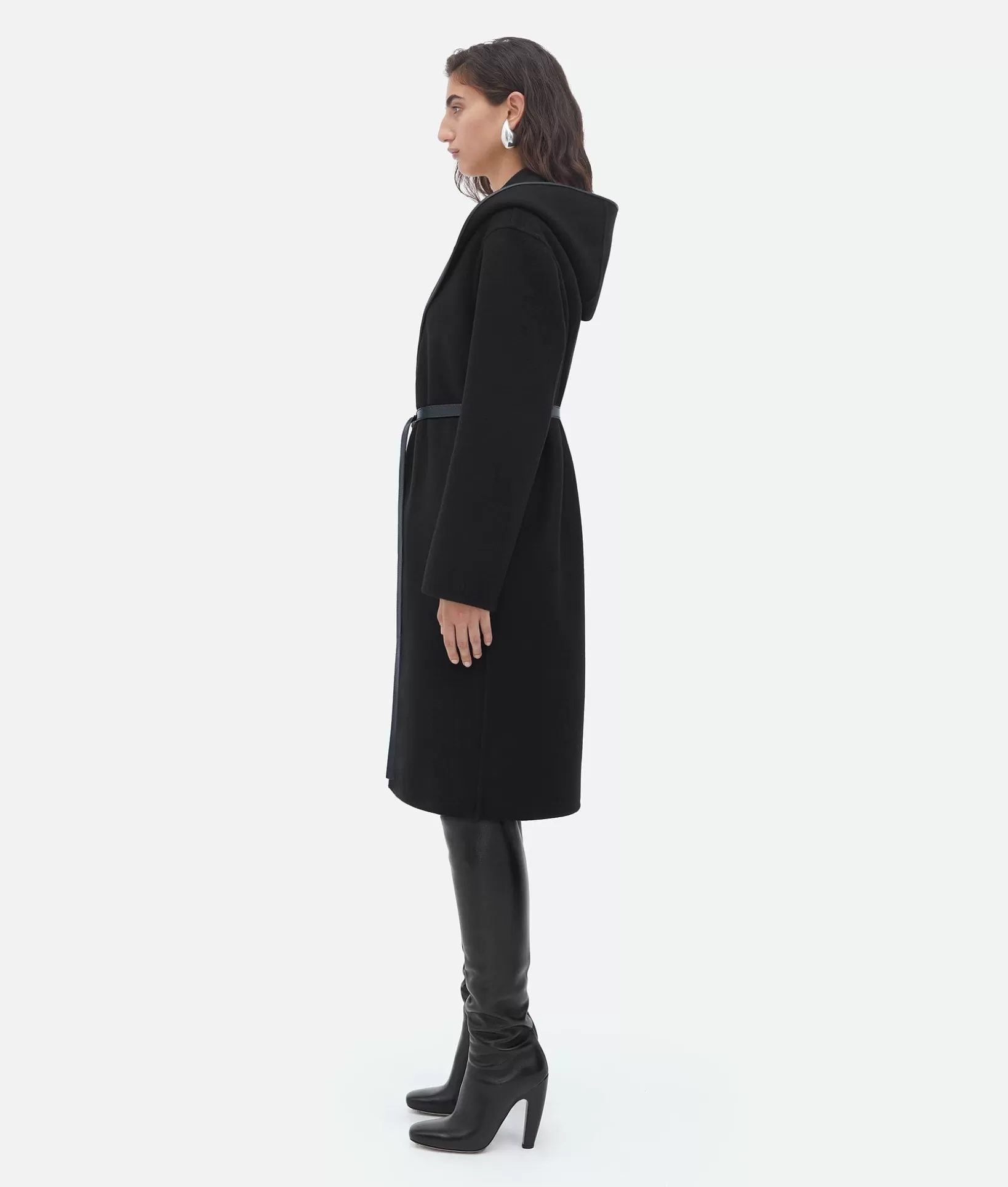 Coats>Bottega Veneta Wool And Cashmere Hooded Coat Black