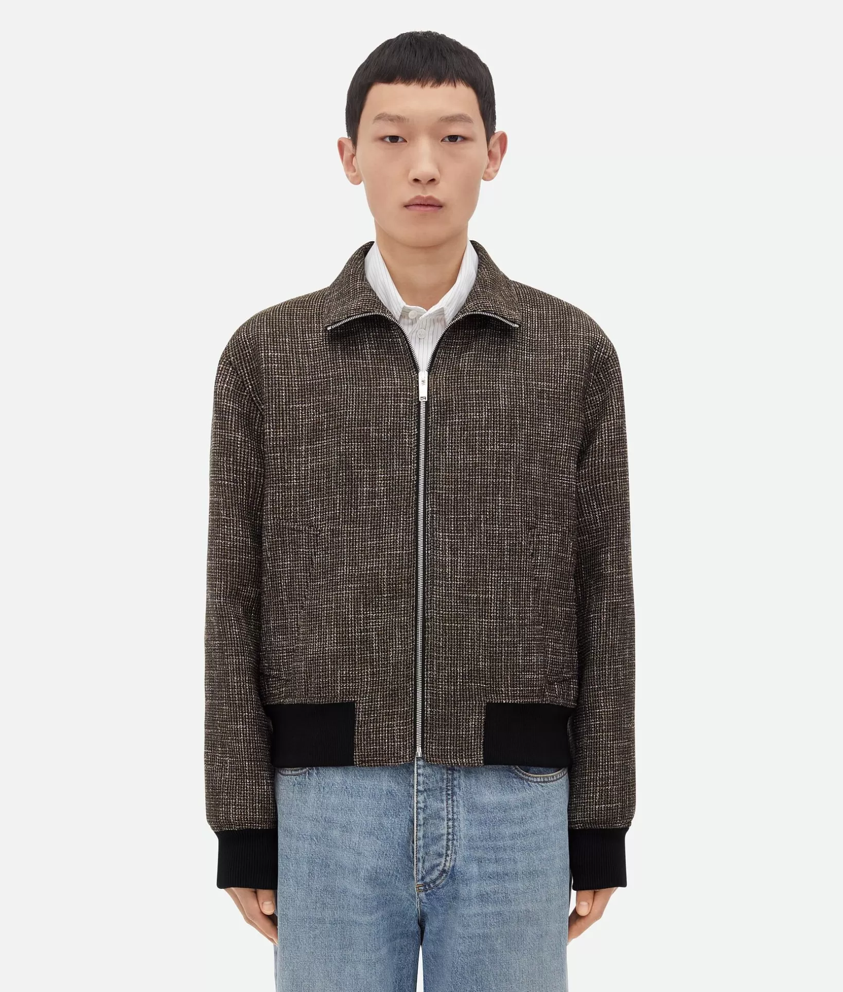 Jackets>Bottega Veneta Wool And Cotton Pied De Poule Blouson Black/charcoal/camel