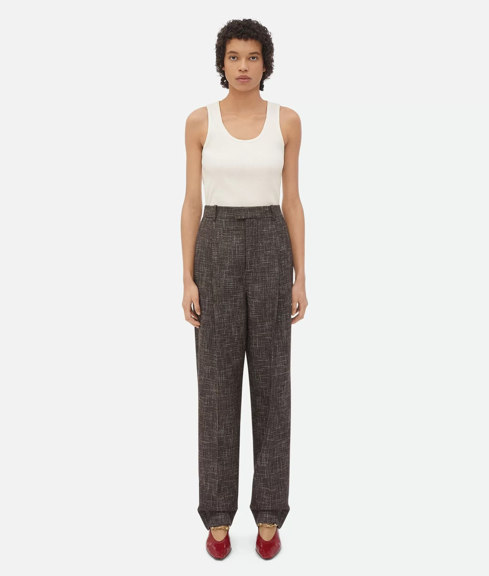 Trousers And Shorts>Bottega Veneta Wool And Cotton Pied De Poule Trousers Black/charcoal/camel