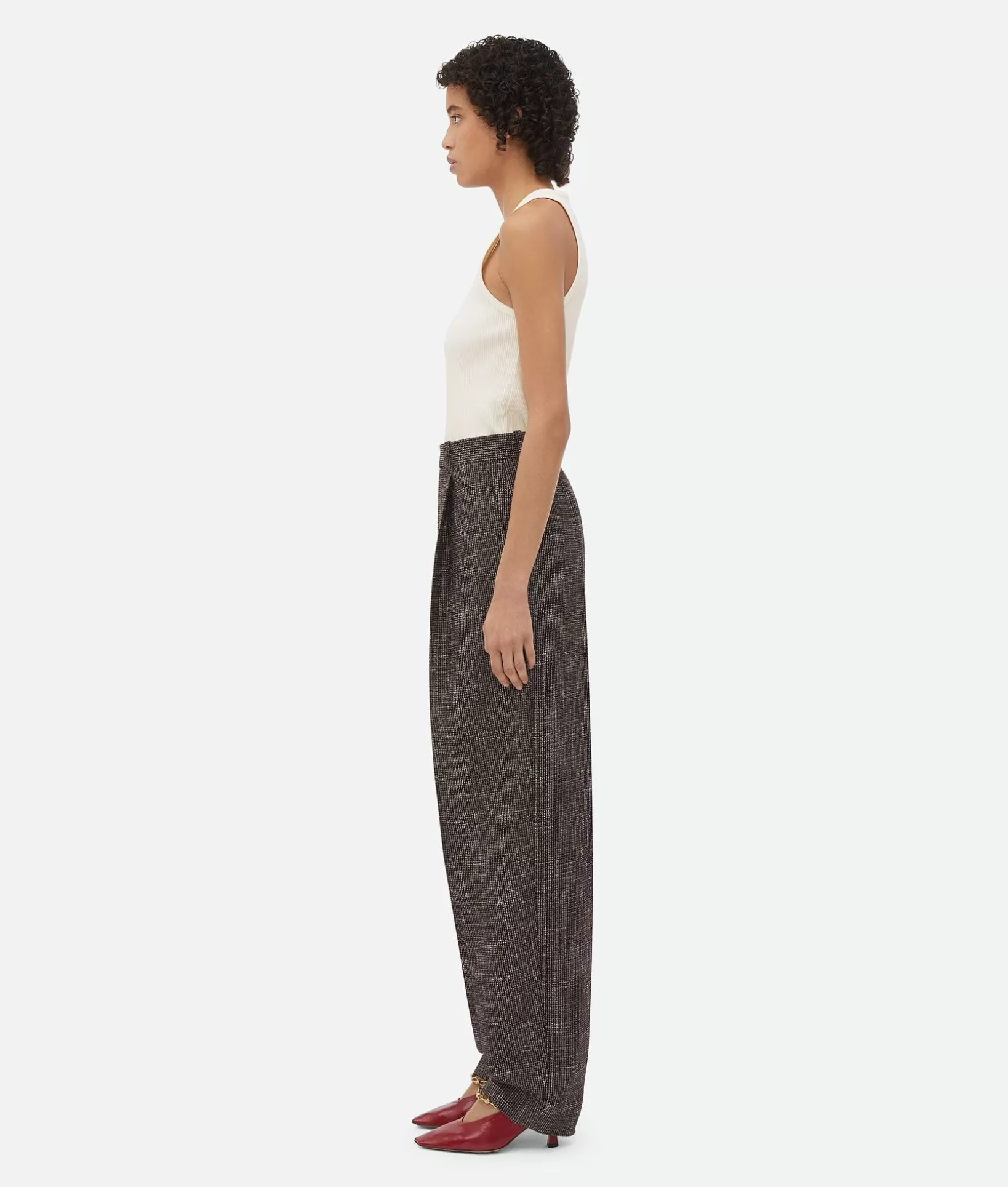 Trousers And Shorts>Bottega Veneta Wool And Cotton Pied De Poule Trousers Black/charcoal/camel