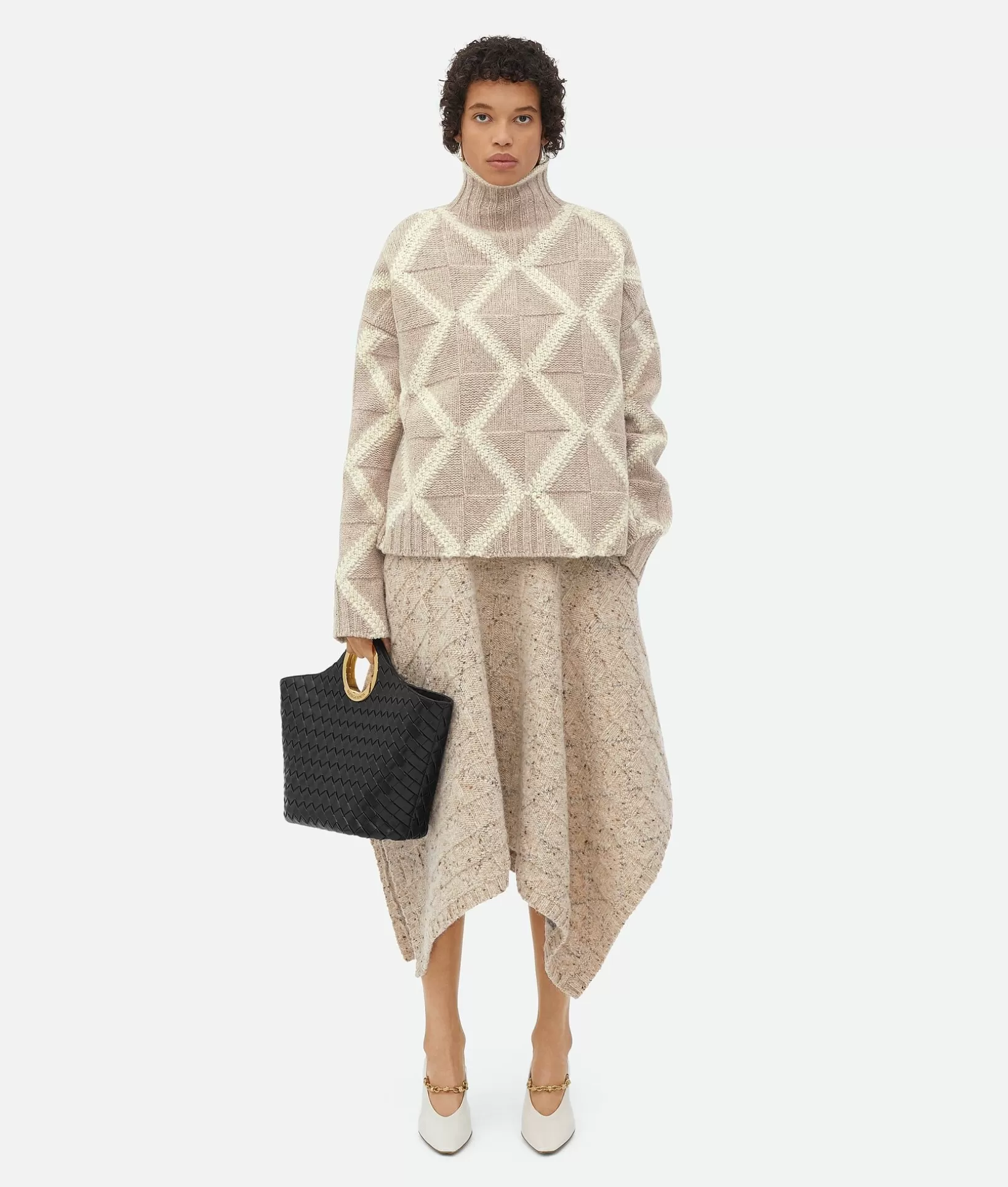 Knitwear>Bottega Veneta Wool Argyle Intarsia Jumper Desert mel/soapstone