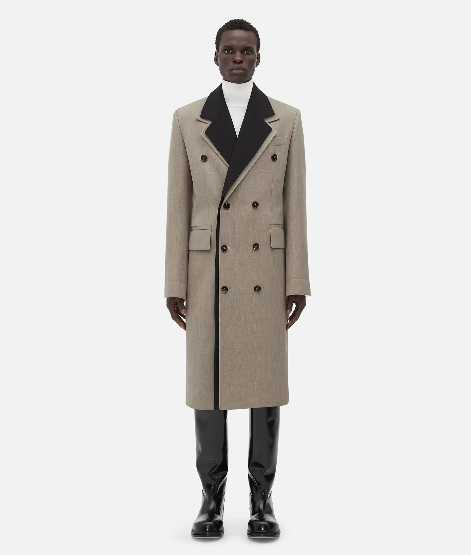 Coats>Bottega Veneta Wool Coat With Contrasting Collar Beige melange