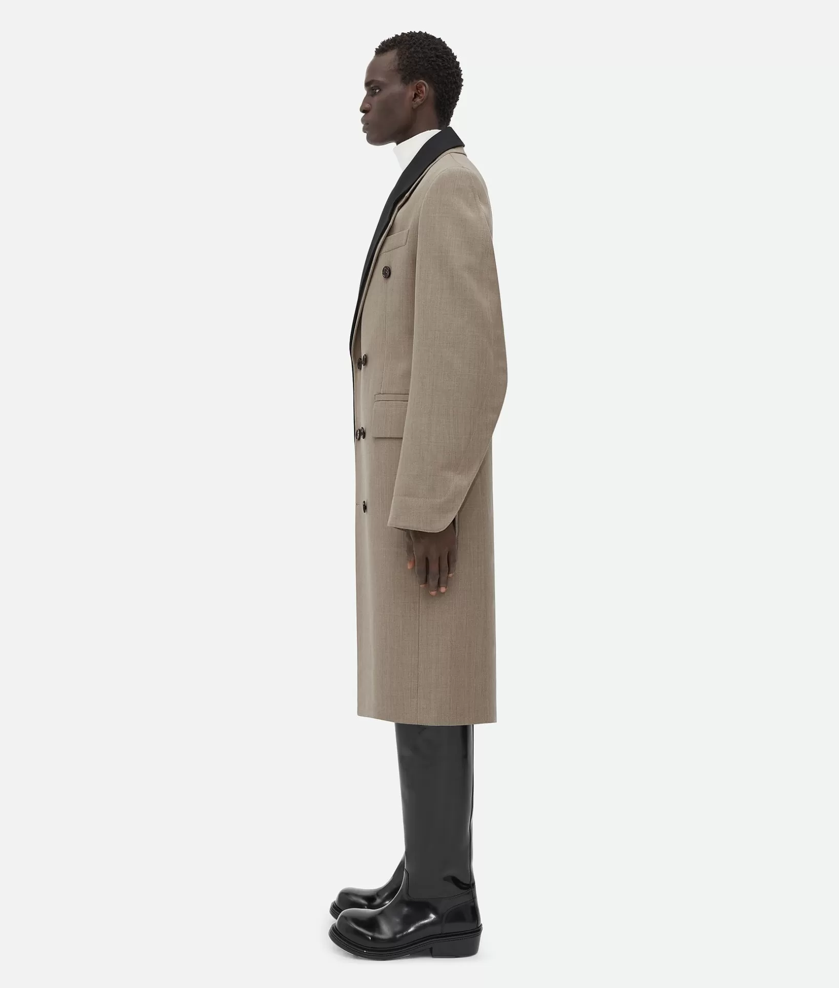 Coats>Bottega Veneta Wool Coat With Contrasting Collar Beige melange