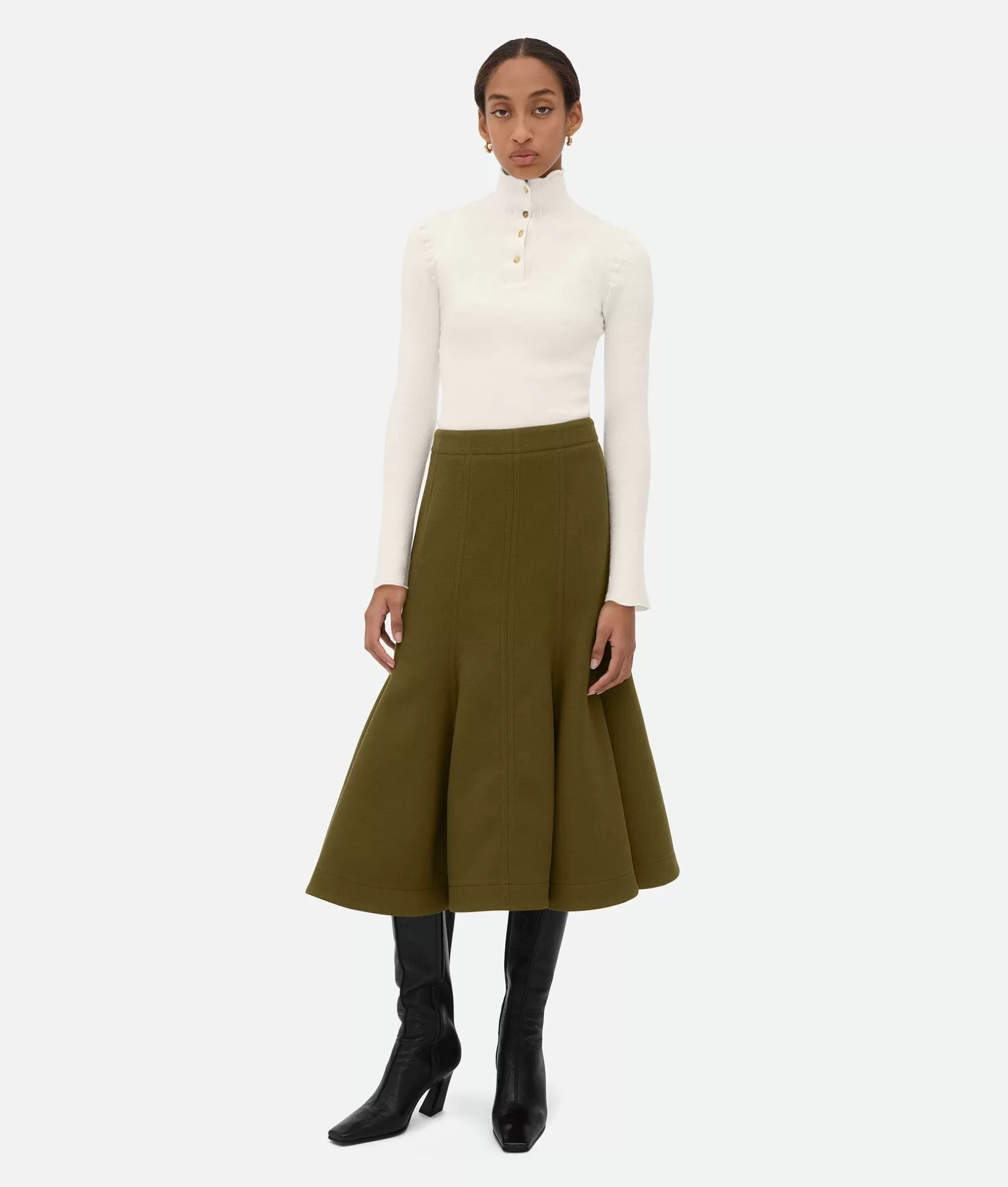 Skirts>Bottega Veneta Wool Crepe Skirt Olive oil