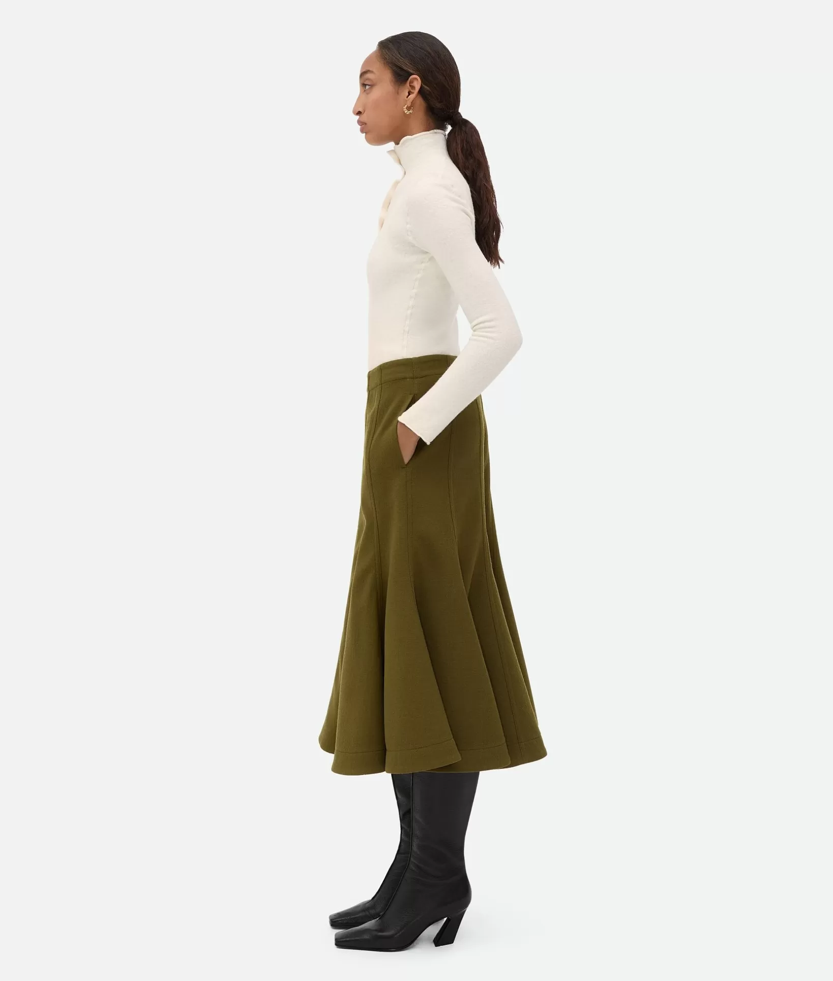 Skirts>Bottega Veneta Wool Crepe Skirt Olive oil