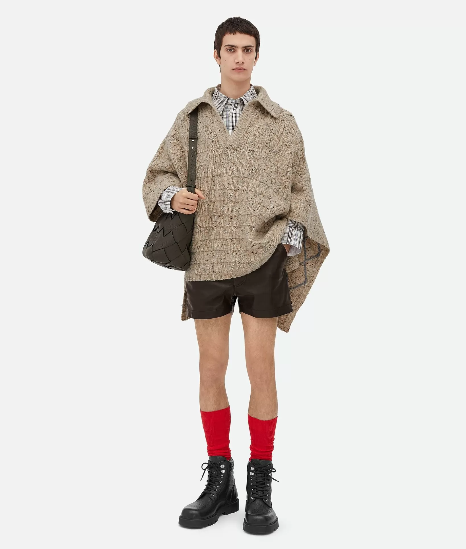 Knitwear>Bottega Veneta Wool Diamond Poncho Dove/grey melange