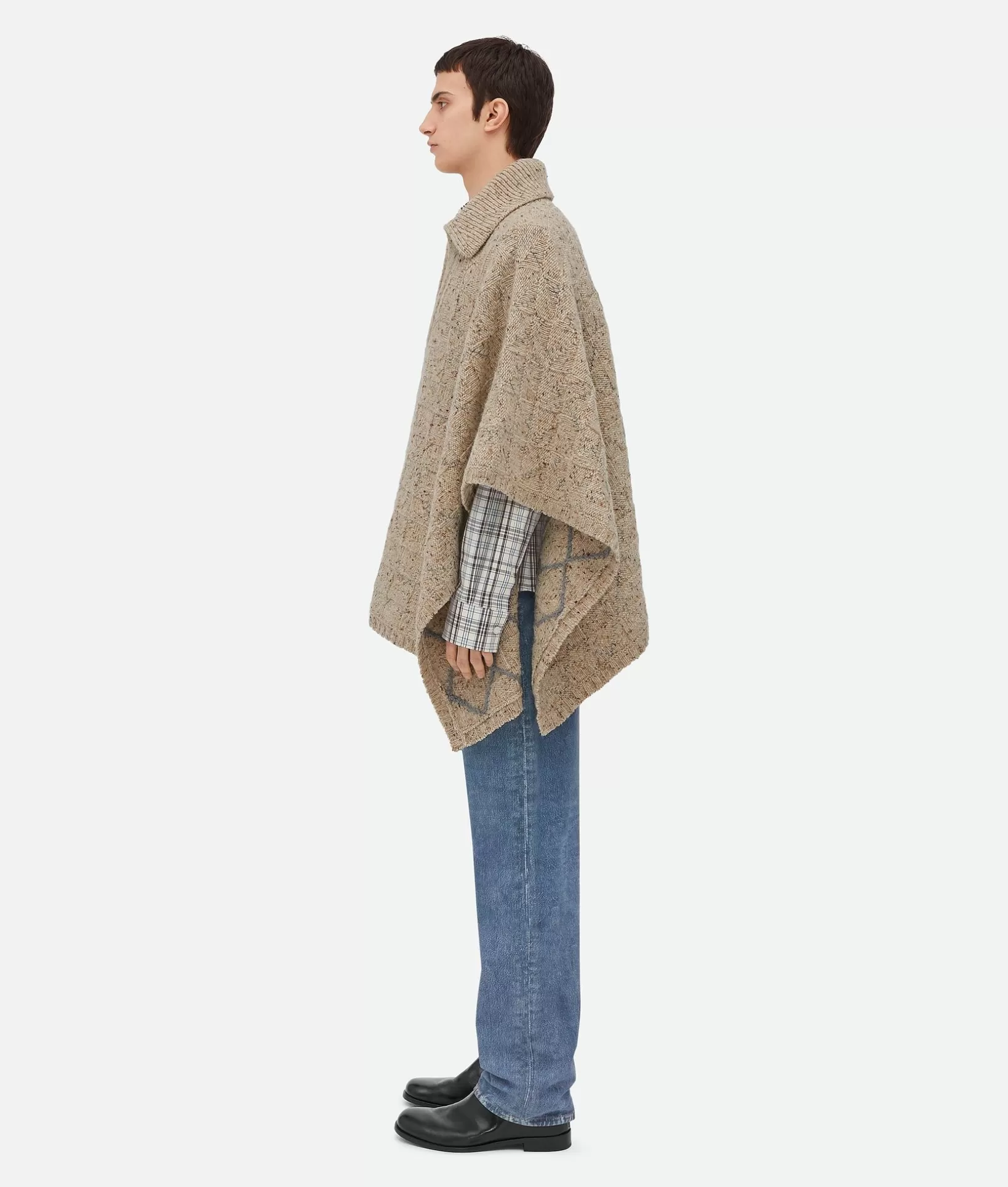 Knitwear>Bottega Veneta Wool Diamond Poncho Dove/grey melange