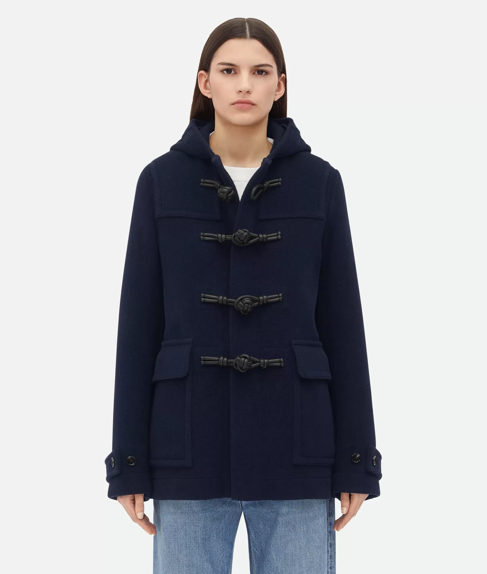 Coats>Bottega Veneta Wool Duffle Coat Navy