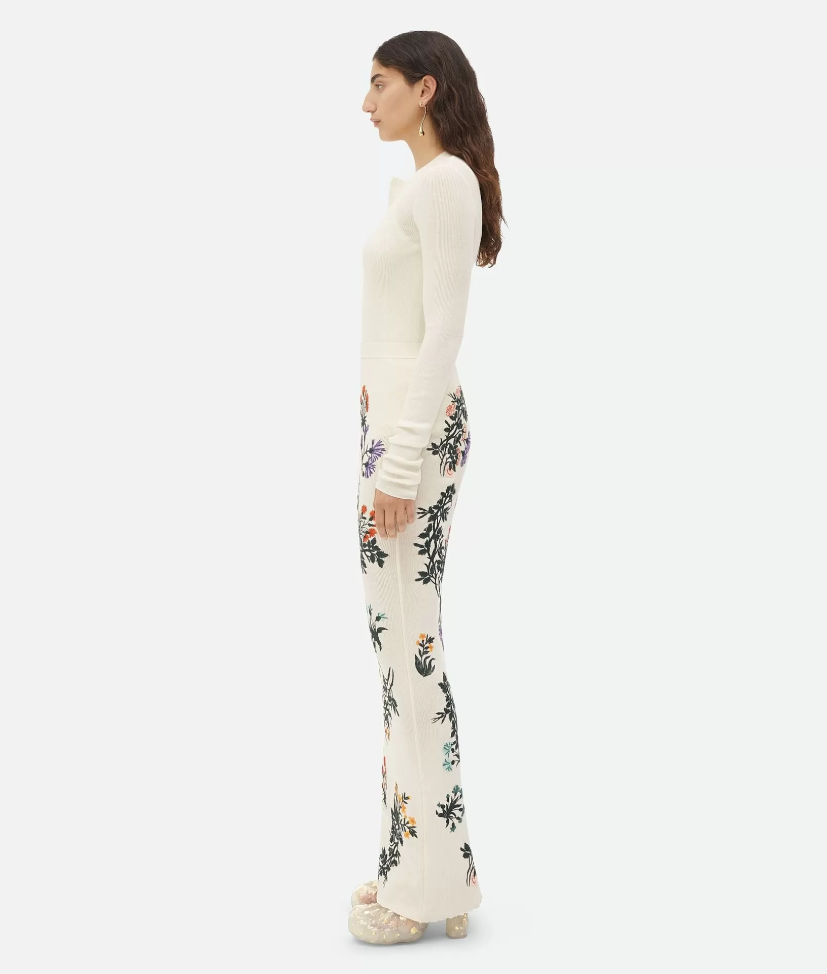 Skirts>Bottega Veneta Wool Flowers Long Skirt Chalk