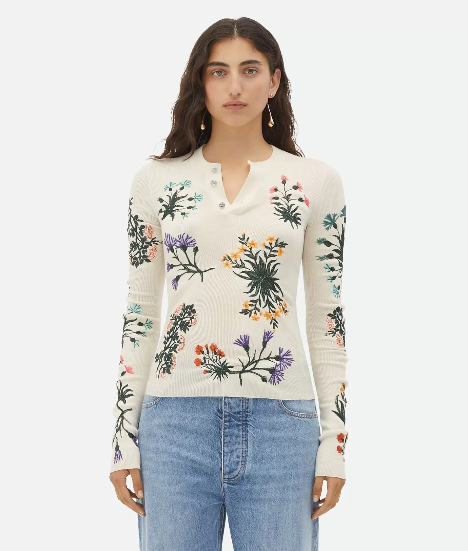 Tops And T-Shirts>Bottega Veneta Wool Flowers Top Chalk