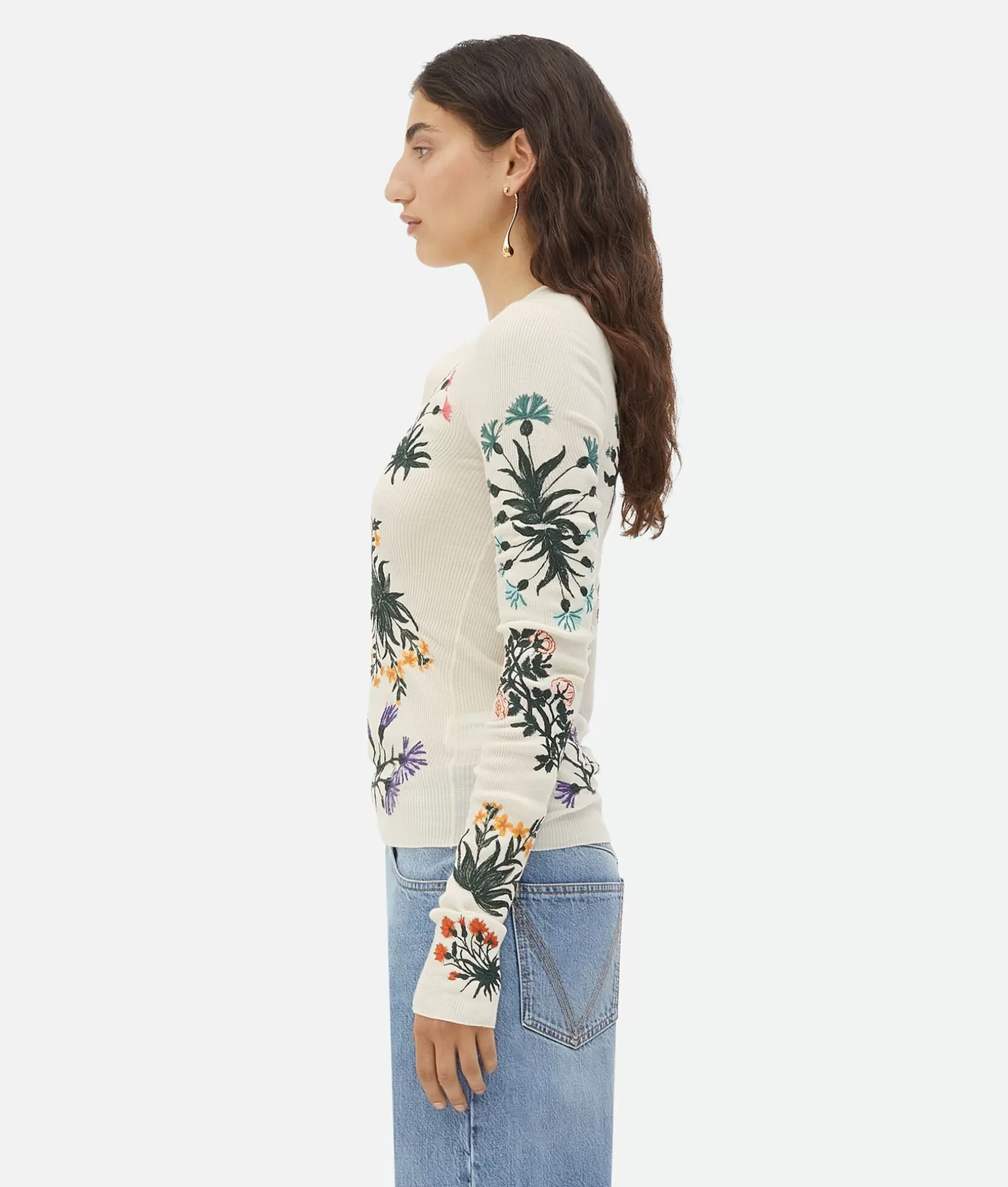 Tops And T-Shirts>Bottega Veneta Wool Flowers Top Chalk