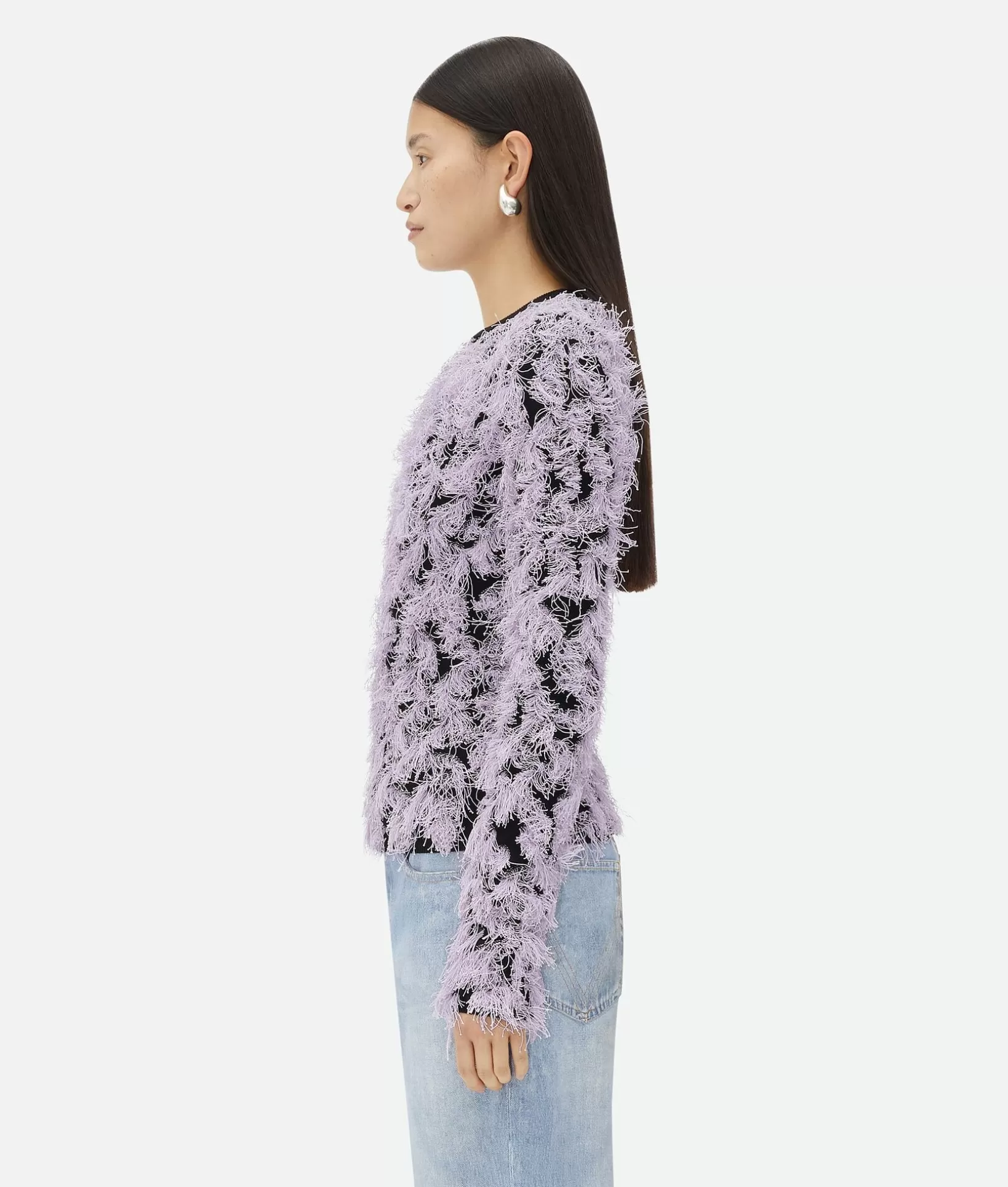 Knitwear>Bottega Veneta Wool Fringed Sweater Pale lilac/black