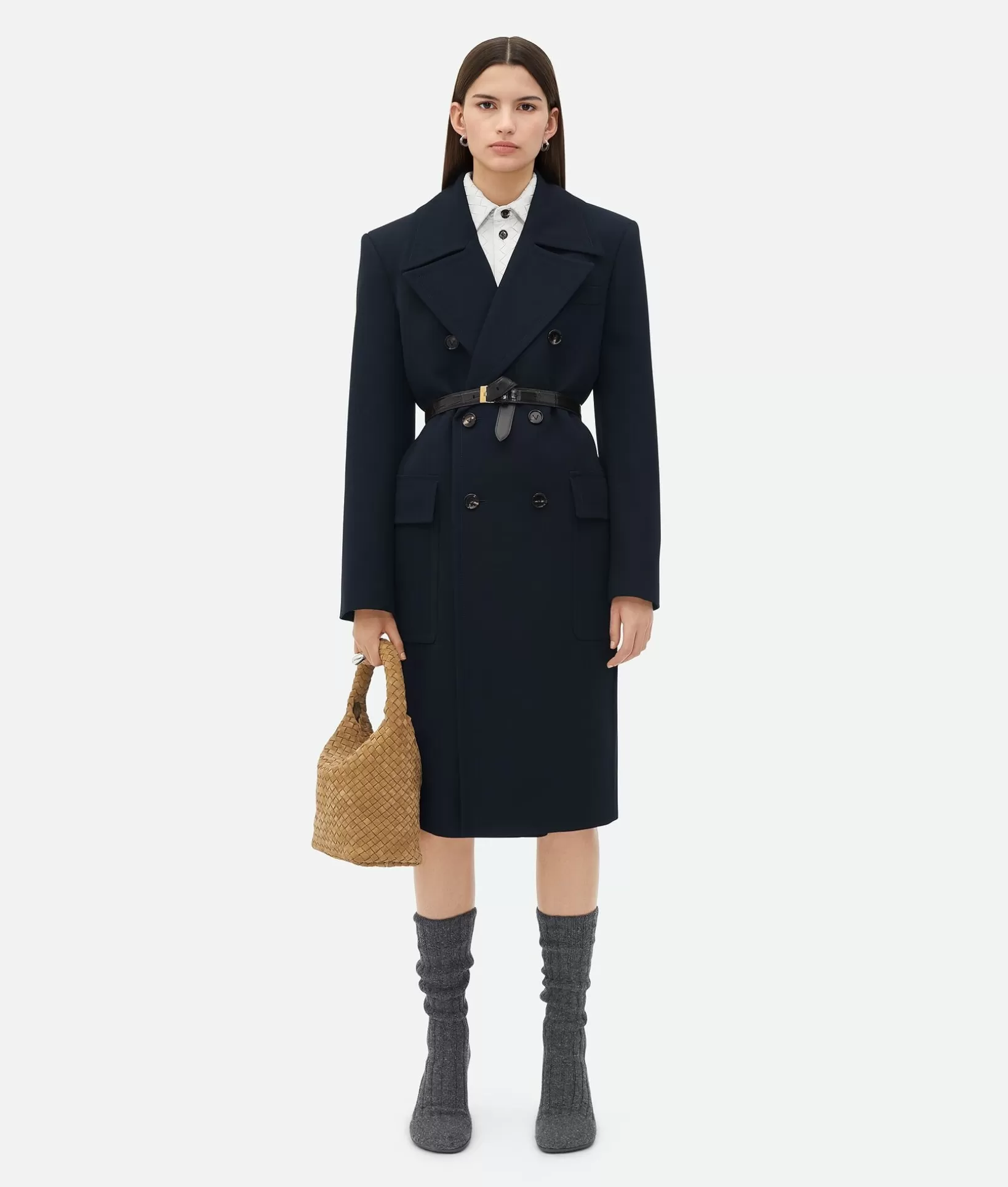 Coats>Bottega Veneta Wool Gabardine Coat Midnight blue