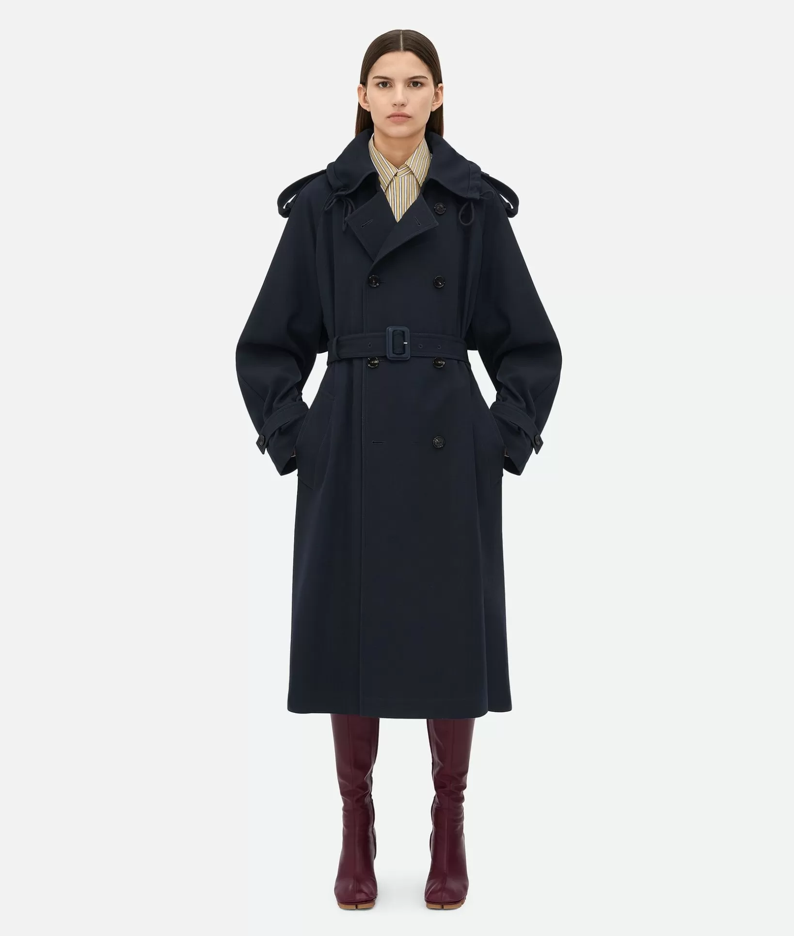 Coats>Bottega Veneta Wool Gabardine Trench Coat Midnight blue