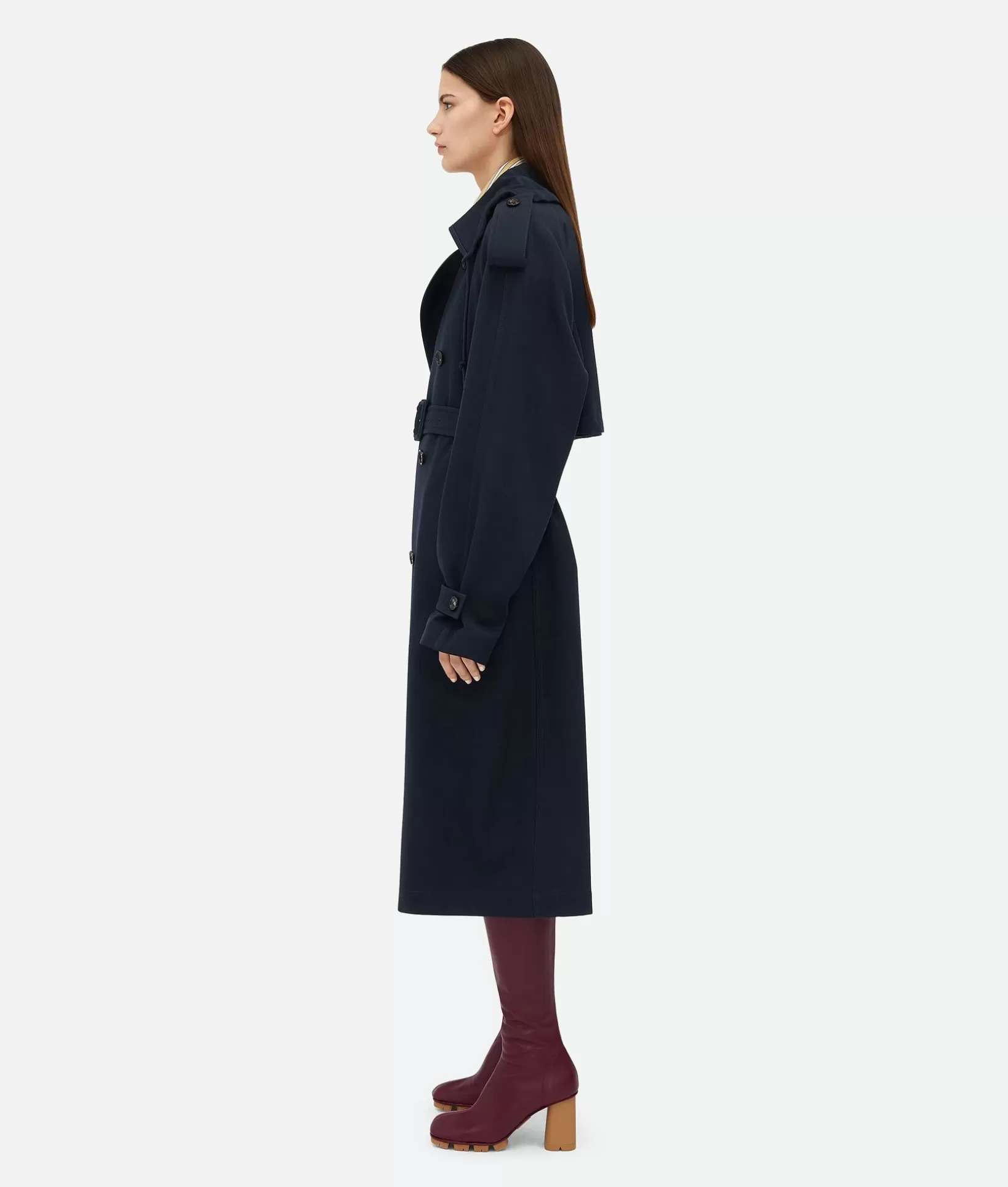 Coats>Bottega Veneta Wool Gabardine Trench Coat Midnight blue