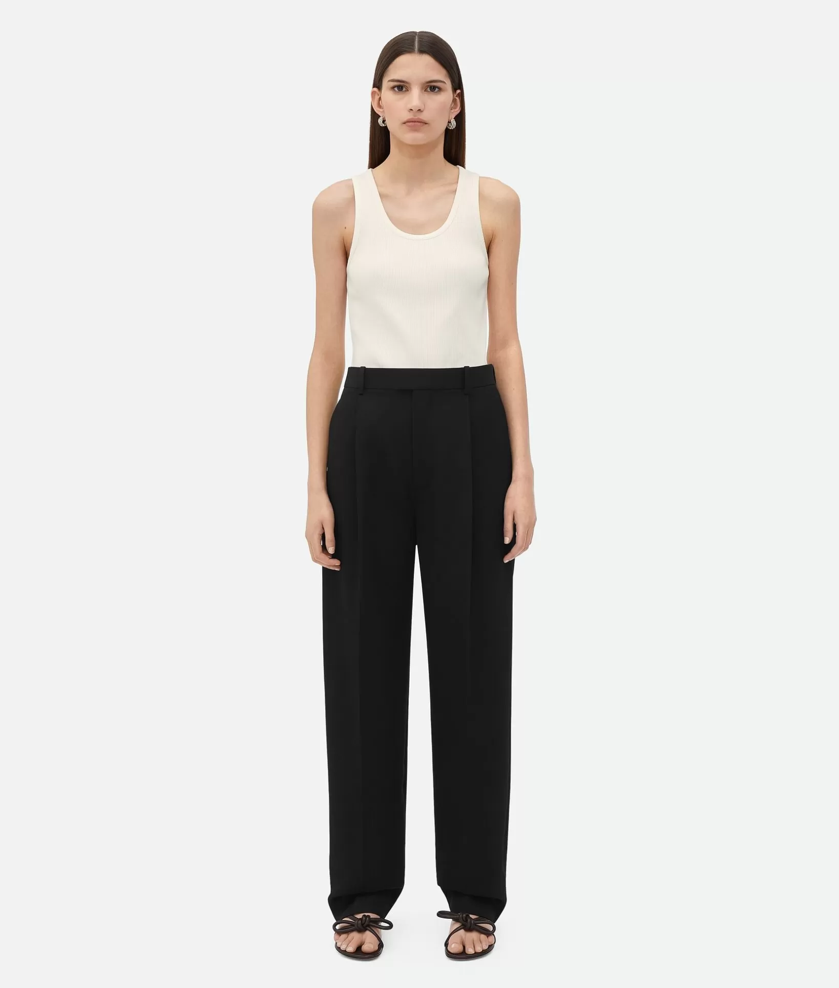 Trousers And Shorts>Bottega Veneta Wool Grain De Poudre Trousers Black