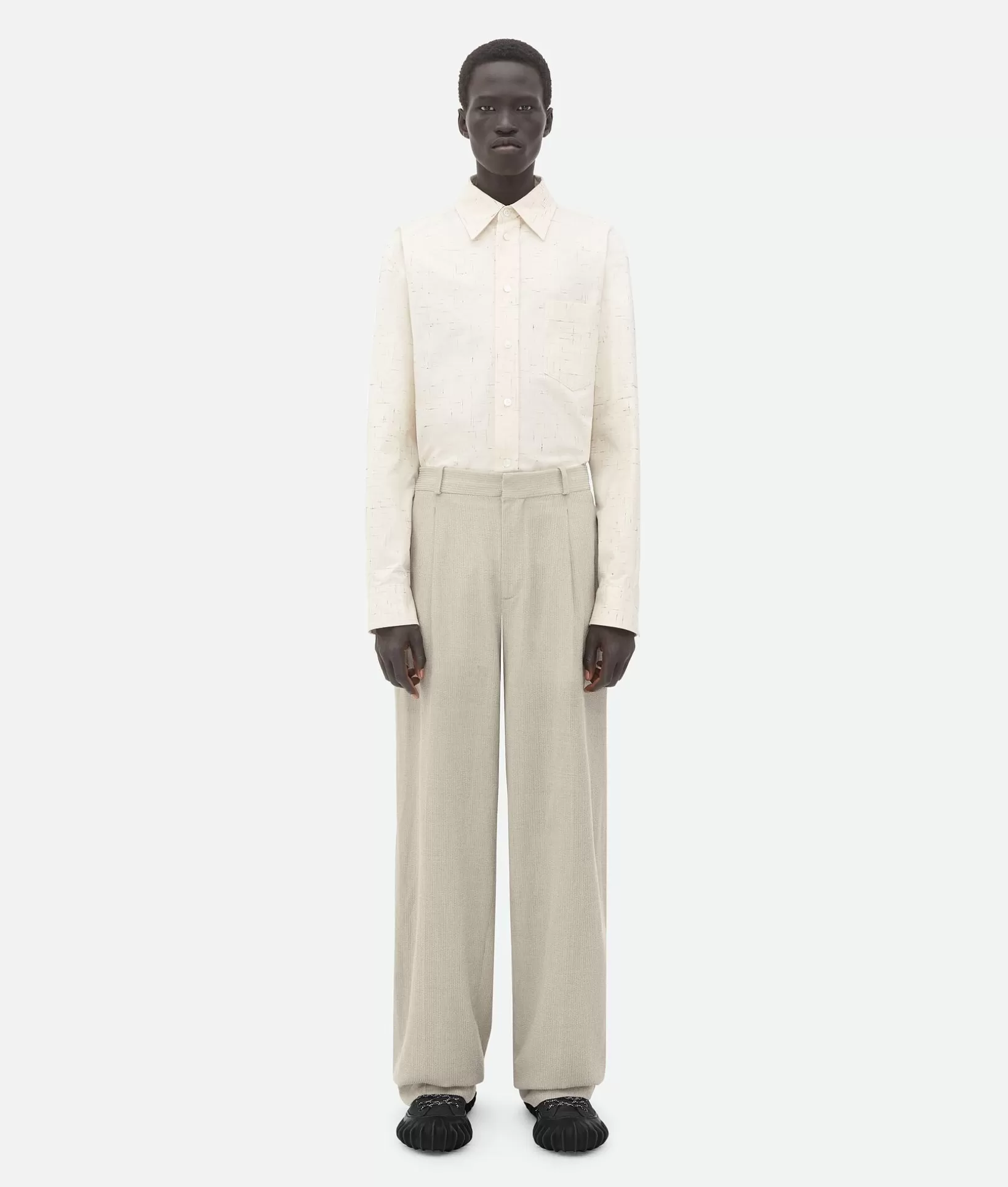 Trousers And Shorts>Bottega Veneta Wool Silk Mouline Trousers Bone/black melange