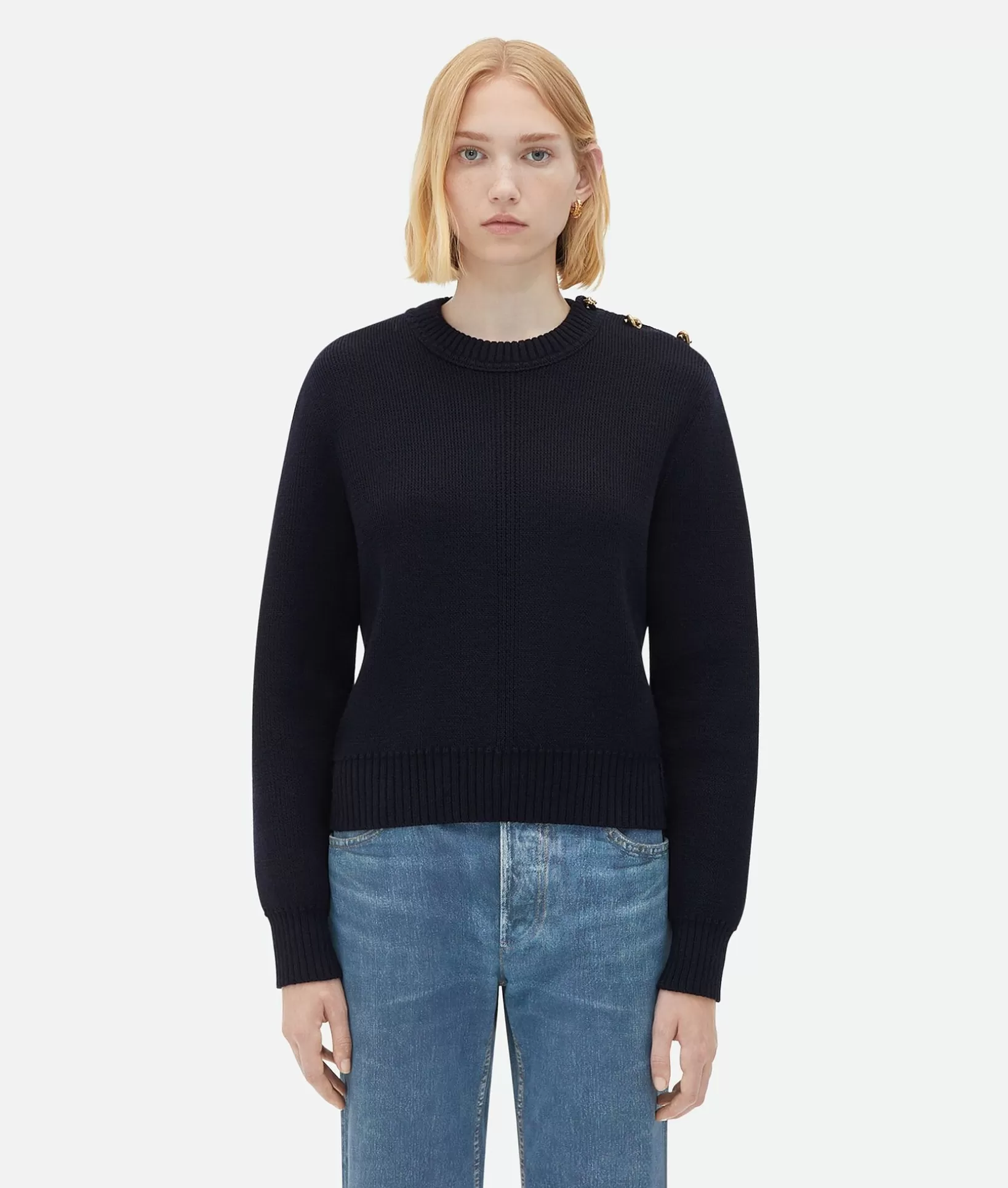 Knitwear>Bottega Veneta Wool Sweater With Metal Knot Buttons Abyss