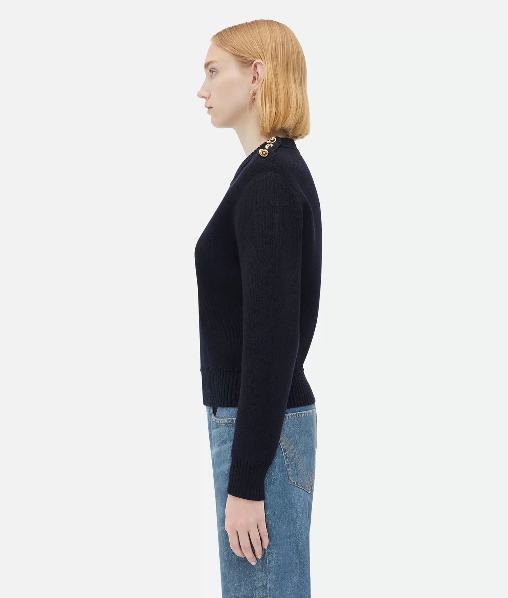 Knitwear>Bottega Veneta Wool Sweater With Metal Knot Buttons Abyss