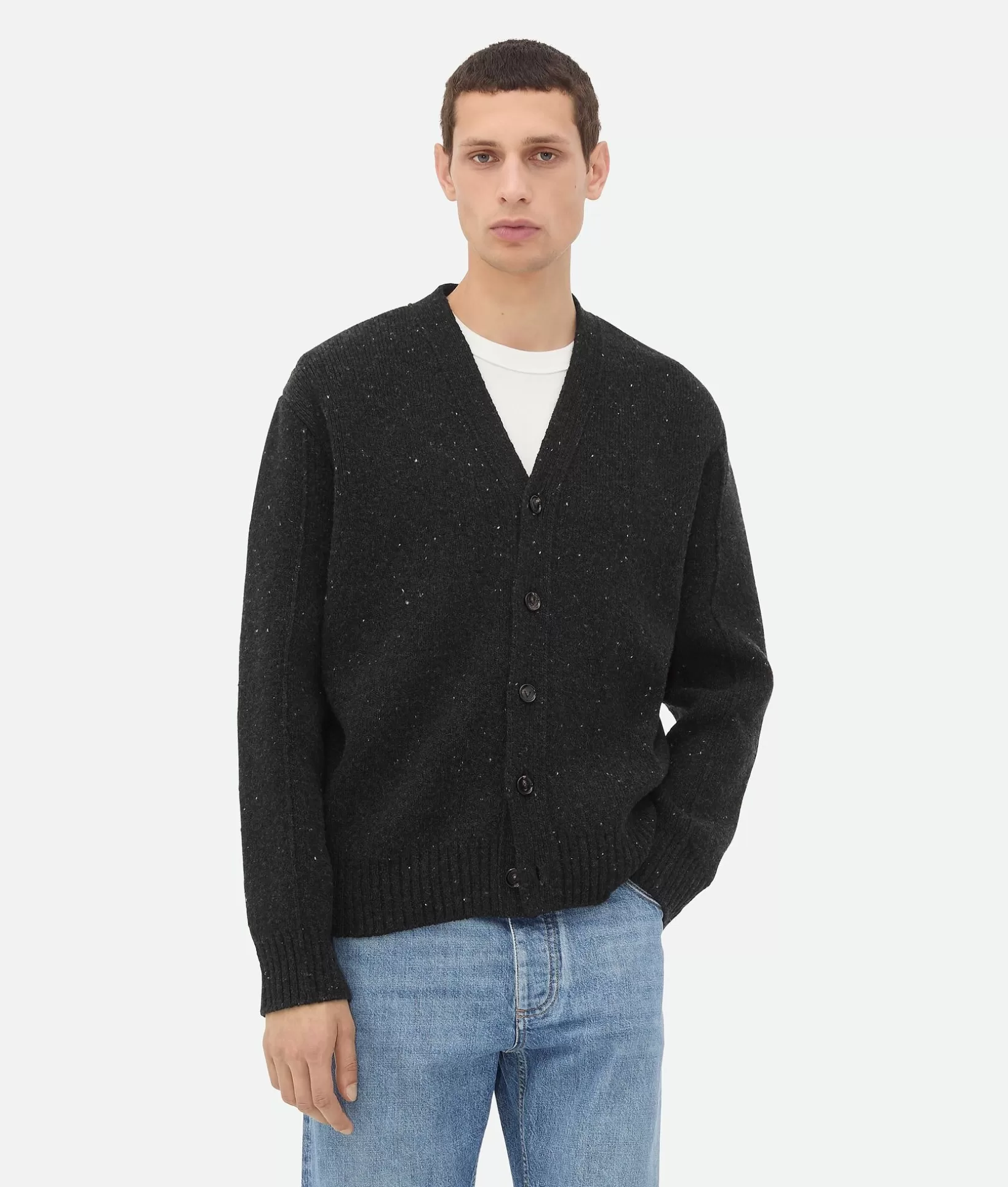 Knitwear>Bottega Veneta Wool Tailored Cardigan Dark grey melange