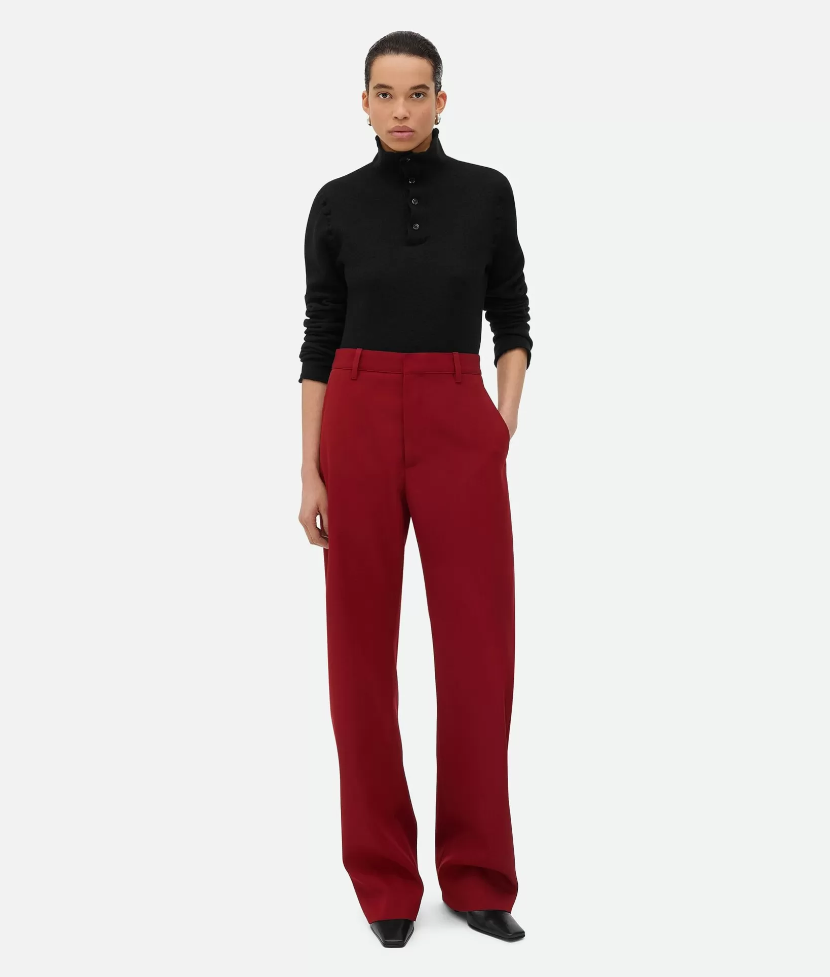 Trousers And Shorts>Bottega Veneta Wool Twill Rounded Leg Trousers Rosewood