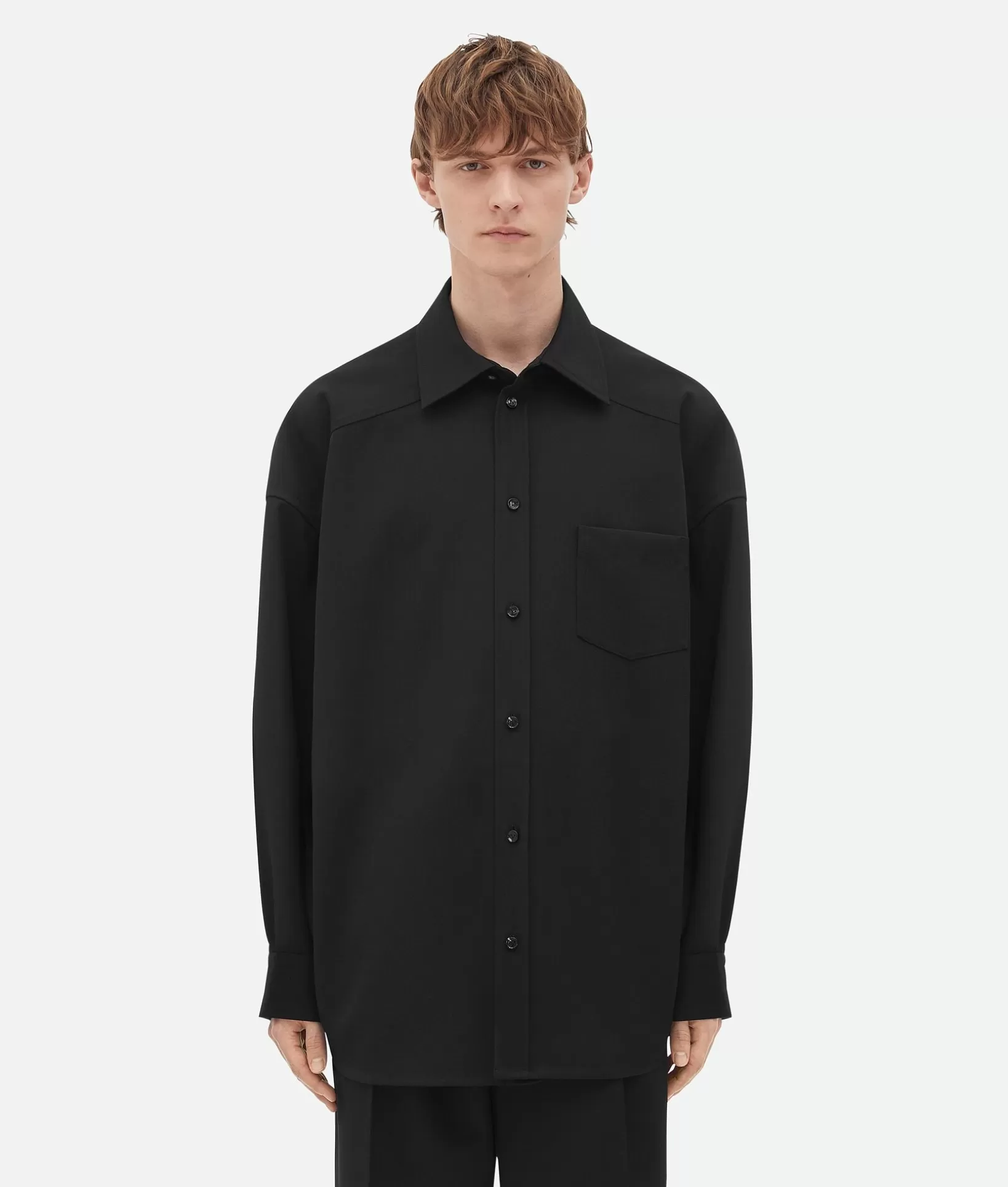 Shirts>Bottega Veneta Wool Twill Shirt Black