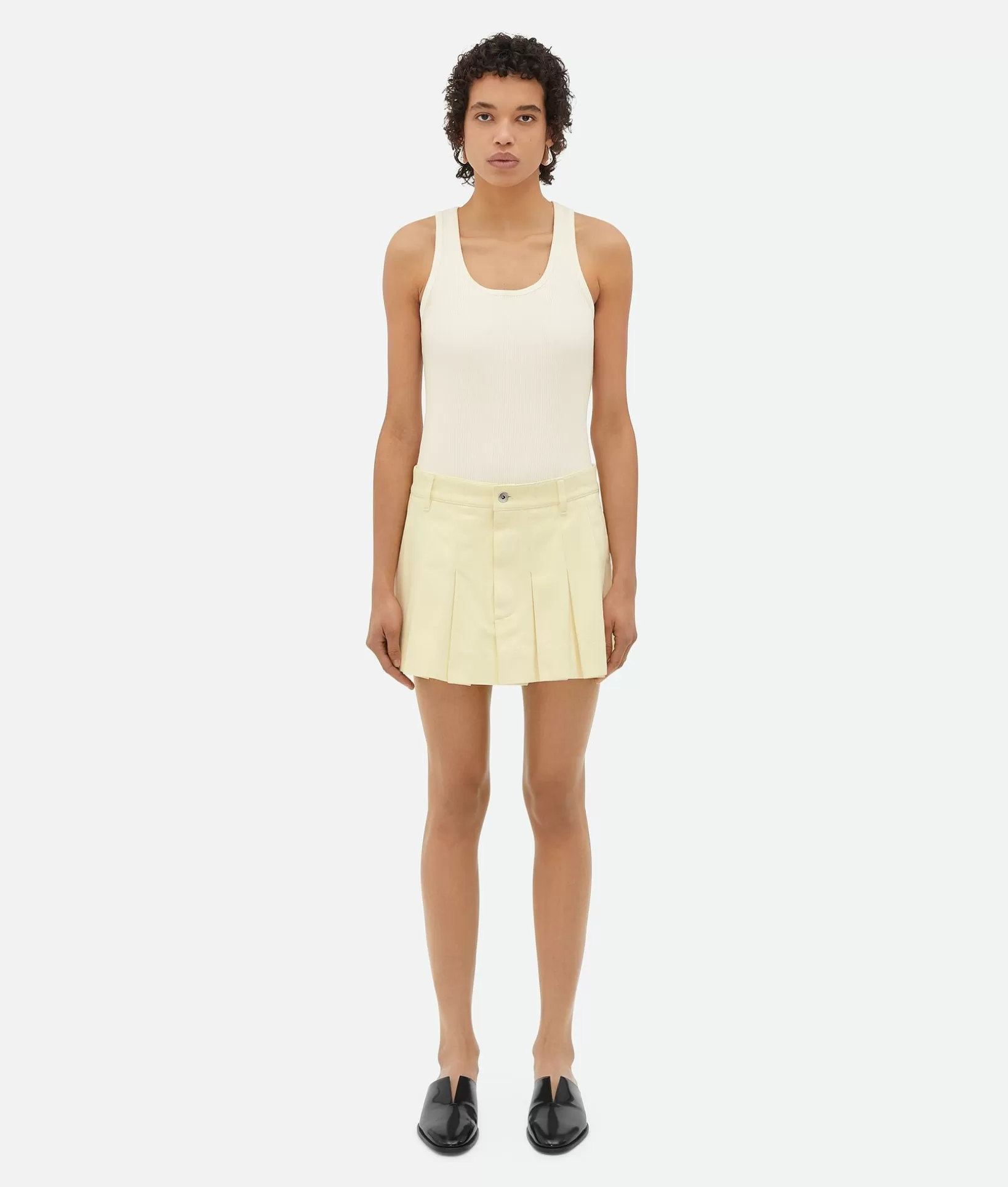 Denim | Skirts>Bottega Veneta Yellow Wash Denim Pleated Mini Skirt Banana